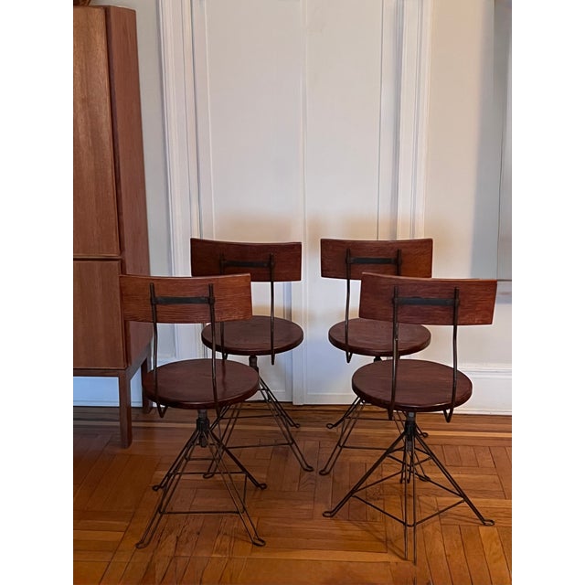 Metal 1960s Mid Century Industrial Wood and Metal Swivel Chairs For Sale - Image 7 of 11