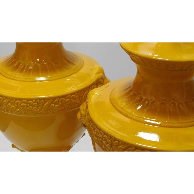 Yellow Classically Inspired Italian 1960's Urn-Form Lamps With Lion Mask Motifs For Sale - Image 8 of 9