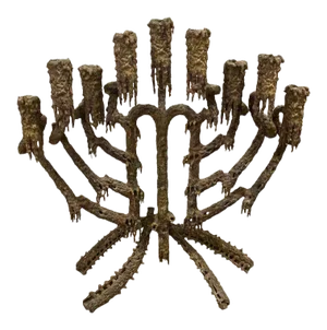Brutalist Bronze Candelabra or Menorah by Daniel Gluck, California, 1970's