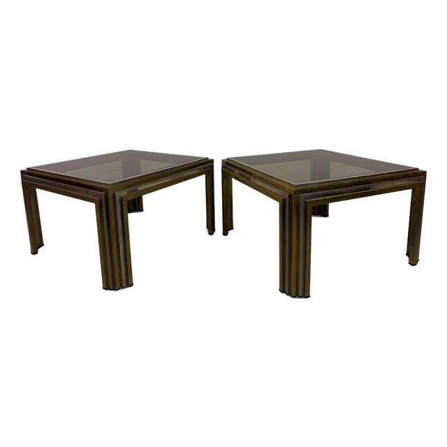 Vintage Steel and Brass Side Tables, 1970s, Set of 2 For Sale