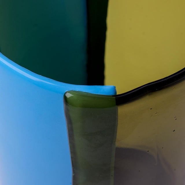 Two Lines Vase in Clear Bottle Green by Enzo Mari for Cosit Factory For Sale - Image 6 of 9