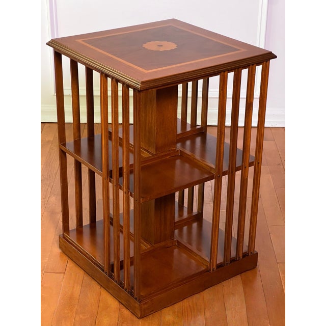 20th Century Italian Danner Style Hardwood Revolving Bookcase Table With Inlay For Sale - Image 4 of 12