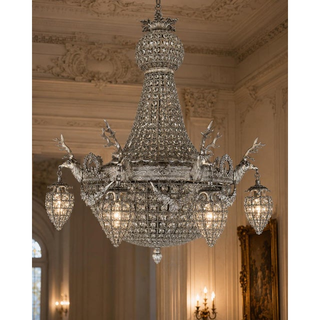 1960s French Silver Bronze Deer Chandeliers - Pair For Sale - Image 9 of 18