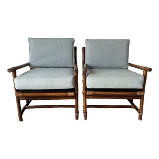 Vintage Rattan Bamboo Lounge Chairs With Cushions – A Pair For Sale
