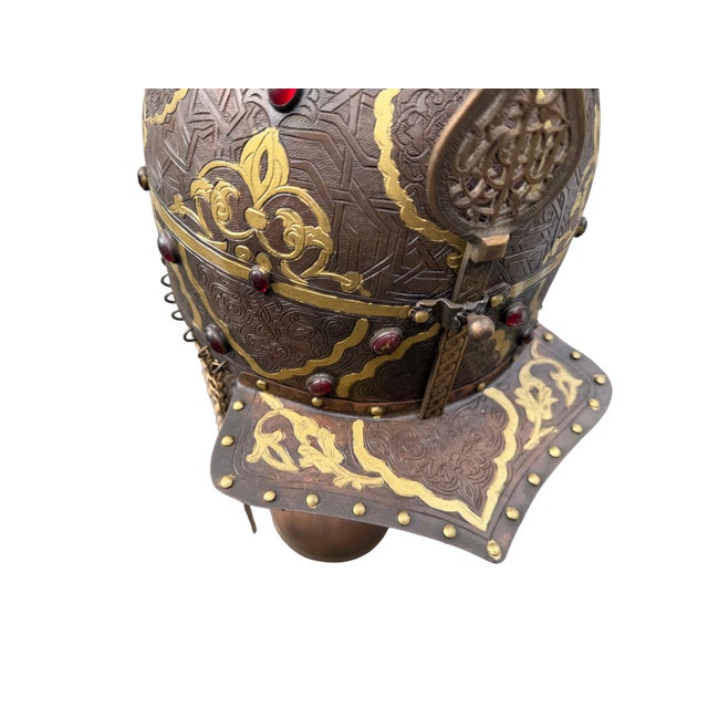 Jeweled Engraved Copper Helmet For Sale - Image 13 of 15