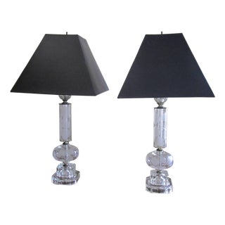 Crystal Table Lamps Style of Lalique, Pair, Circa 1940s, Pair For Sale