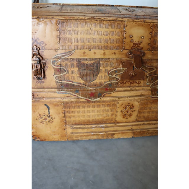 Brown Paint Decorated Steamer Trunk For Sale - Image 8 of 12