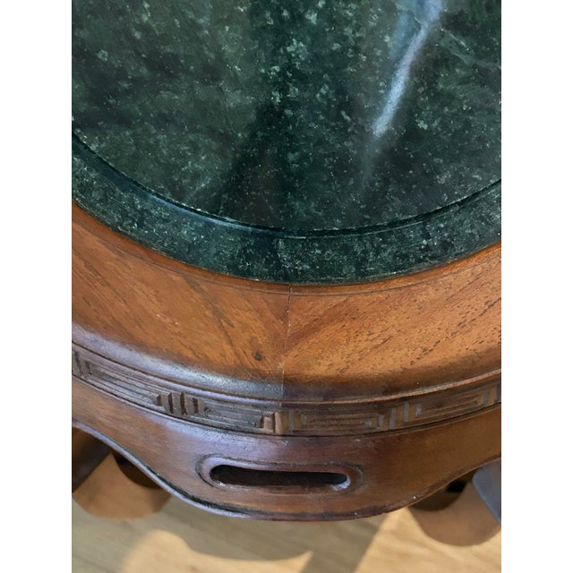 Brown Mid 20th Century Vintage Chinoiserie Hardwood Drum Stools or Tables With Marble and Glass Tops - A Pair For Sale - Image 8 of 10