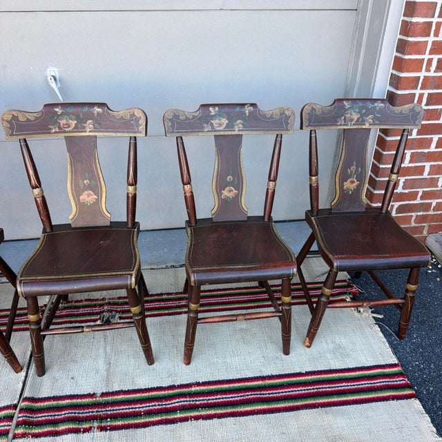 Set of 6 19th C. Adams/York County Pa Paint-Decorated Plank Seat Kitchen Windsor Chairs For Sale - Image 17 of 18