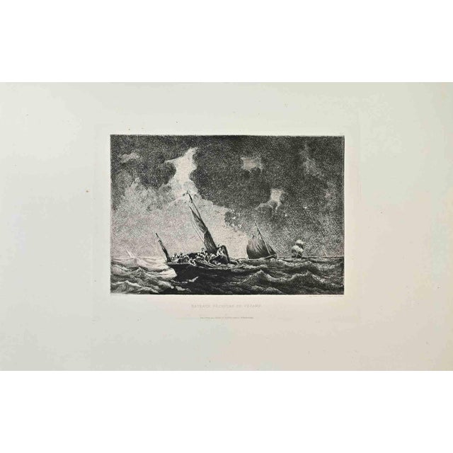 Pierre-Émile Berthélemy, Bateaux Pecheurs de Fécamp, Etching, 1870s For Sale