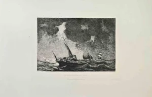 Pierre-Émile Berthélemy, Bateaux Pecheurs de Fécamp, Etching, 1870s