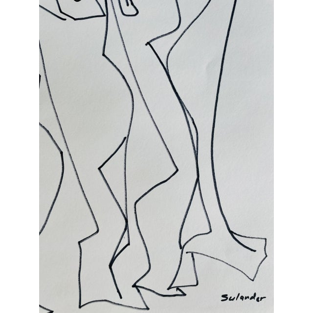 Post-Modern figurative drawing by Erik Sulander in Ink on paper, 9x12, signed, framed.