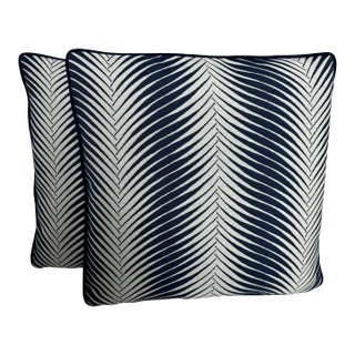 Sunbrella Clock Out in Indigo Indoor/Outdoor Pillows - A Pair For Sale
