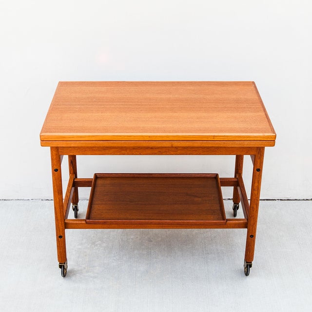 Brown 1960s Danish Modern Teak Flip Top Bar Cart by Kurt Ostervig For Sale - Image 8 of 12