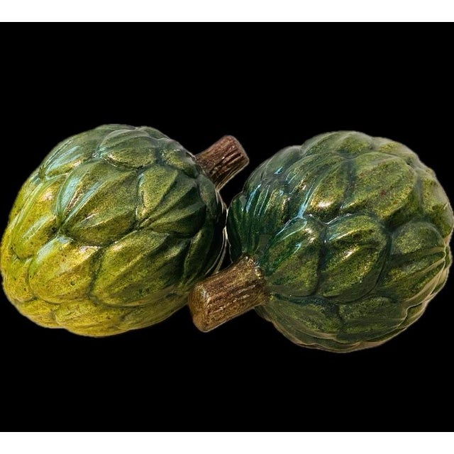 Rustic European Vintage Green Large Ceramic Artichoke Sculpture Table Decor - Set of Two For Sale - Image 3 of 9