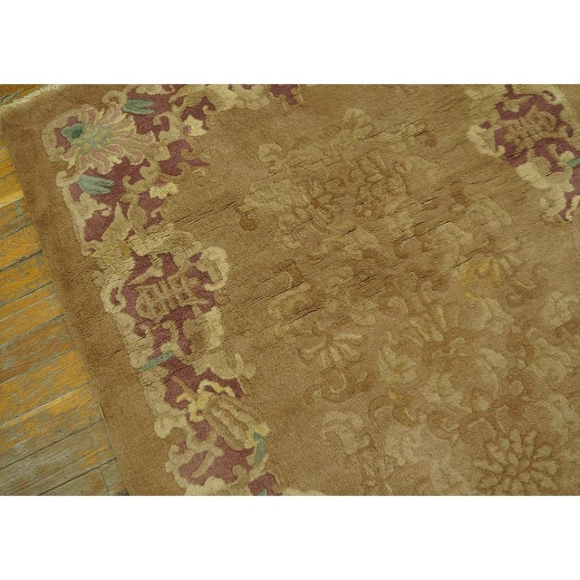 1920s Camel Field Geometric Antique Chinese Art Deco Wool Rug 3' 2'' X 5' 10'' For Sale - Image 9 of 9