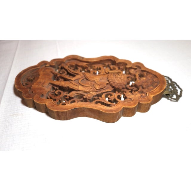 1940s Vintage Carved Wood Balinese Figural Wall Relief Reticulated Sculpture Plaque For Sale - Image 5 of 12