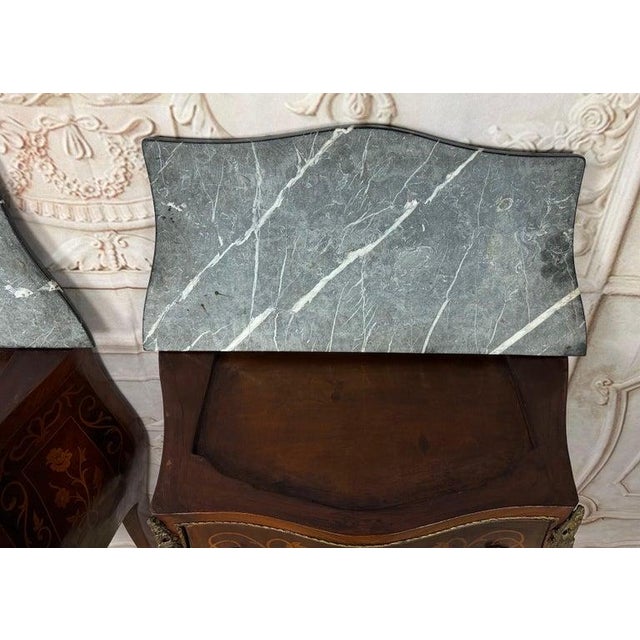 Pair of French Louis XV Style Bombe Nightstands - With Marble Tops For Sale - Image 15 of 18