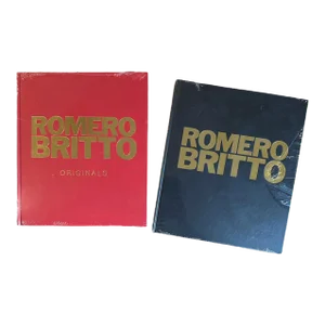Set of 2 Unopened Romero Britto Coffee Table Art Hardcover Book Originals Red and Black 2016 Original Shrink Wrap