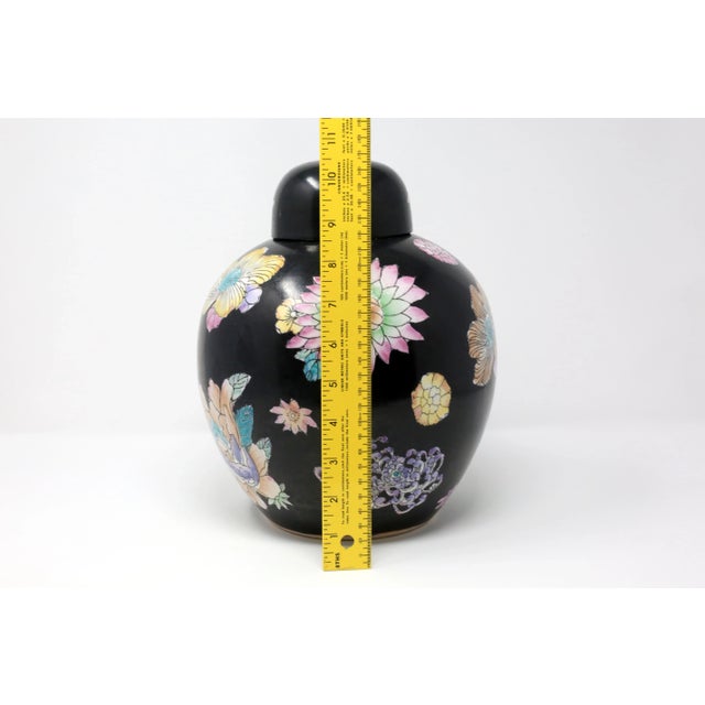 Black Hand-Painted Ginger Jar With Flowers For Sale - Image 9 of 11