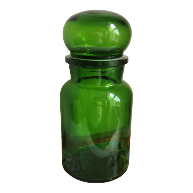 Vintage Emerald Green Belgium Apothecary Jar Canister Container Bubble Lid For Sale