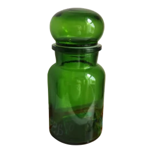 Vintage Emerald Green Belgium Apothecary Jar Canister Container Bubble Lid