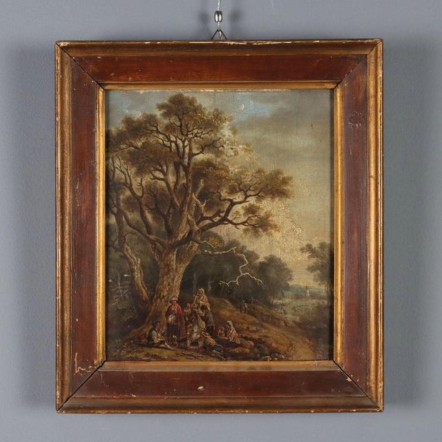 Flemish School Artist, Landscape with Wayfarers, 1700s, Oil Painting, Framed For Sale - Image 10 of 10