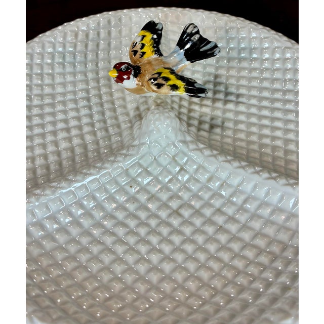 Vintage Waffle Pattern Glazed Porcelain Serving Plate For Sale - Image 4 of 7