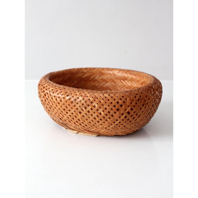Late 20th Century Vintage Woven Bamboo Basket Bowl With Rounded Sides For Sale - Image 5 of 14