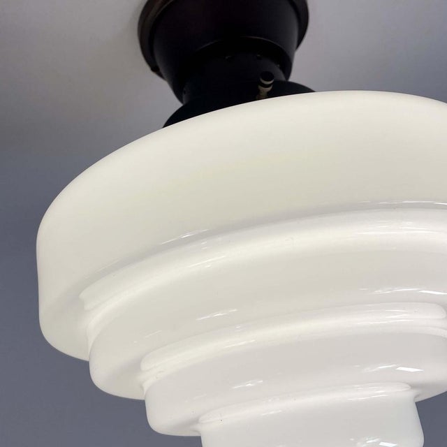 Swedish Opaline Glass & Burnished Copper Flush Mount, 1940s For Sale - Image 9 of 16