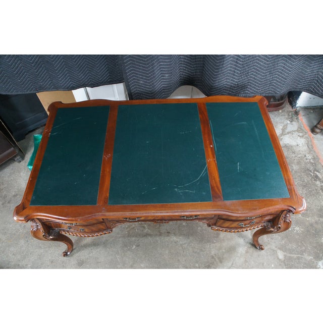 Wood Vintage Chippendale Style Mahogany Carved Leather Inset Executive Office Desk For Sale - Image 7 of 18