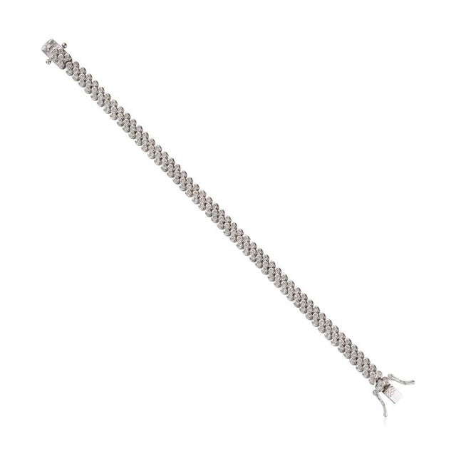 Contemporary Navette Art Partywear Silver Tennis Bracelet Featurng Sparkling Cz Diamonds 7 Inches For Sale - Image 3 of 10