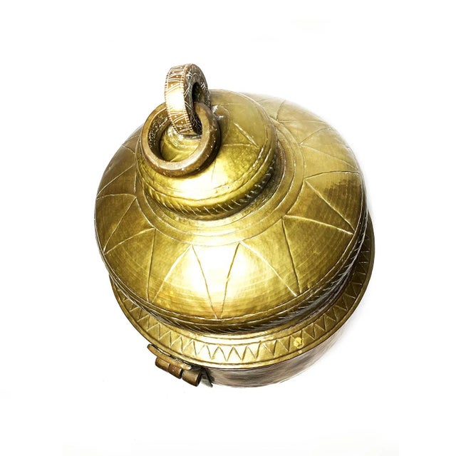 Hollywood Regency Vintage Hand Made Footed Solid Brass Lidded Vessel For Sale - Image 3 of 8