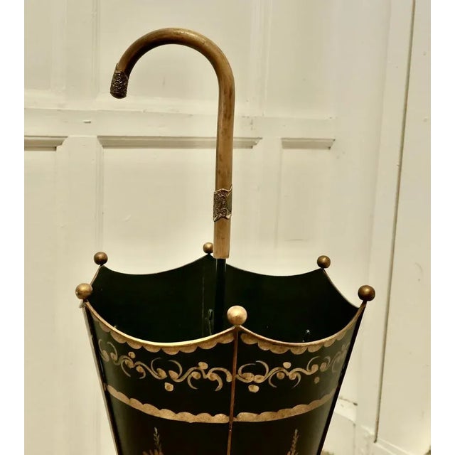 Italian Toleware Umbrella Stand Hand Painted Gold on Black, 1920s For Sale - Image 3 of 7