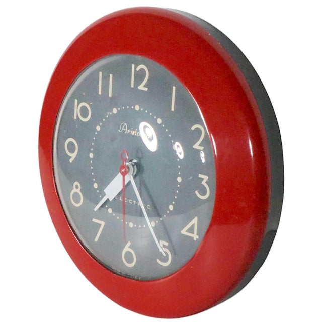 Red Mid Century Kitchen Aristocrat Clock by Ingraham For Sale - Image 8 of 12
