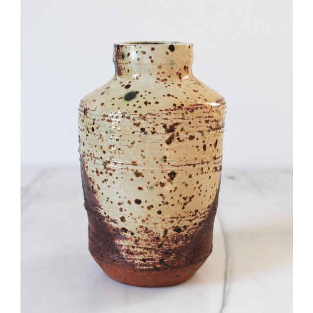Mid-Century Modern 1970's Textured Brown & Beige Studio Art Pottery Vase For Sale - Image 3 of 9