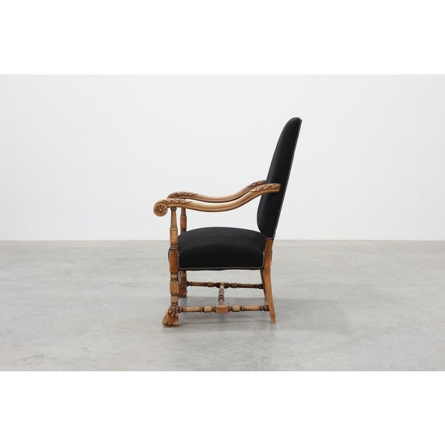 Rustic Antique Louis XIII Chair in Black Linen, France, 1800s For Sale - Image 3 of 15