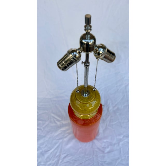 Mid Twentieth Century Orange and Yellow Italian Ceramic Table Lamp For Sale - Image 4 of 12