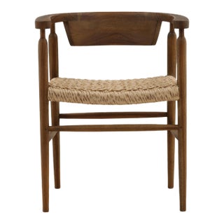 Teak & Rope Horseshoe Mid-Century Coastal Dining Chair For Sale