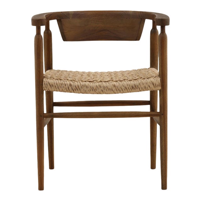 Teak & Rope Horseshoe Mid-Century Coastal Dining Chair For Sale