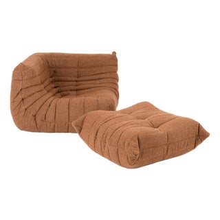 Restored Ligne Roset Togo 2-Piece Lounge in Teddybear Brown Bouclé Fabric For Sale