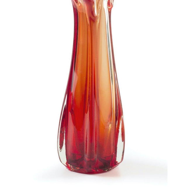 Vintage Orange Glass Vase with Wavy Mouth, Northern Europe, 1970s For Sale - Image 3 of 5
