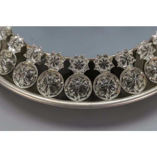 Round Mid-Century Modern Backlit Metal Wall Mirror with Crystal Glass Flowers For Sale - Image 12 of 18