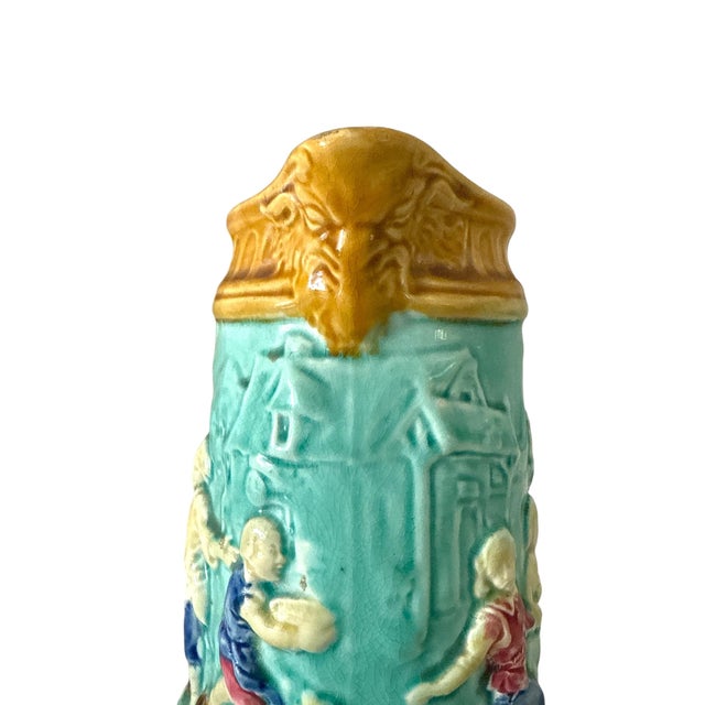 Antique French Majolica Tavern Scene Pitcher – Onnaing Style Figural Jug, Circa 1880–1910 For Sale In Los Angeles - Image 6 of 7
