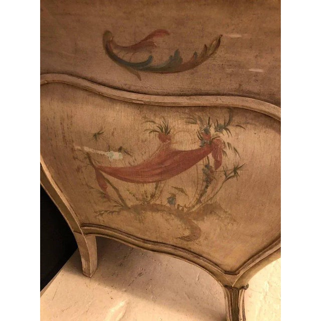 Venetian Scenic Bombe Chinoiserie Painted Commode with a Faux Marble Top For Sale - Image 4 of 9
