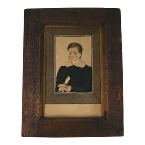 Antique Early 19th Century American Federal Miniature Portrait Painting of a Boy Holding a Book in Ink and Watercolor