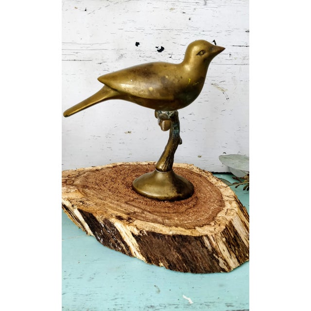 Metal Mid Modern Brass Bird on Limb Perch Table Decor For Sale - Image 7 of 11