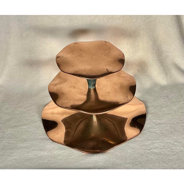 Mid-Century Modern VTG Nambe’ Copper Canyon 3-Tier Serving Tray Model Mt0150 Lisa Smith 2009 MCM Decor For Sale - Image 3 of 12