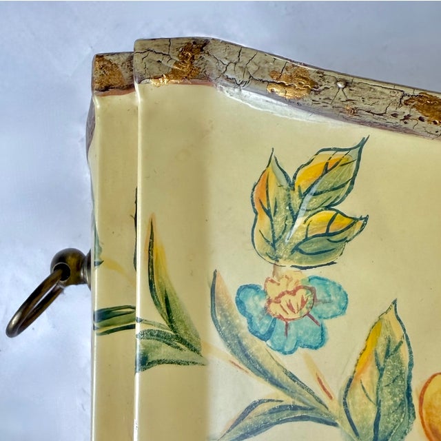 Vintage Hand-Painted Bird & Floral Tole Cachepot For Sale - Image 4 of 14