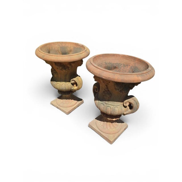 Impruneta Terracotta Urns with Masks and Floral Garlands, Italy, 1960s, Set of 2 For Sale - Image 6 of 7
